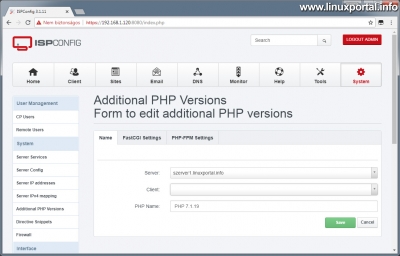 PHP 7.1.19 telepítése - ISPConfig - Opcionális PHP verzió - Név
