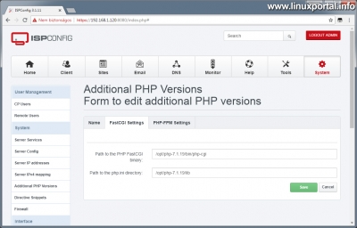 PHP 7.1.19 telepítése - ISPConfig - Opcionális PHP verzió - FastCGI beállítások