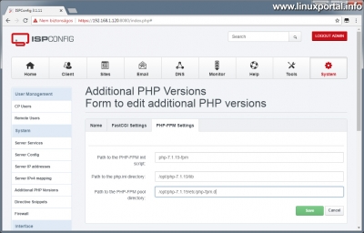 PHP 7.1.19 telepítése - ISPConfig - Opcionális PHP verzió - PHP-FPM beállítások