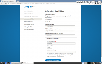 Drupal 8 telepítése - Adatbázis beállítása